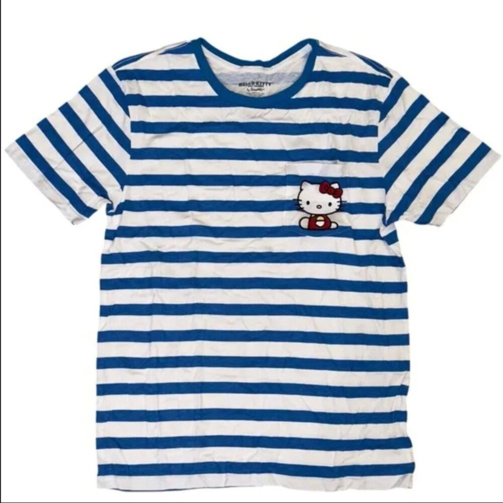 Hello Kitty Blue & White Embroidered Striped T-Shirt, NWT